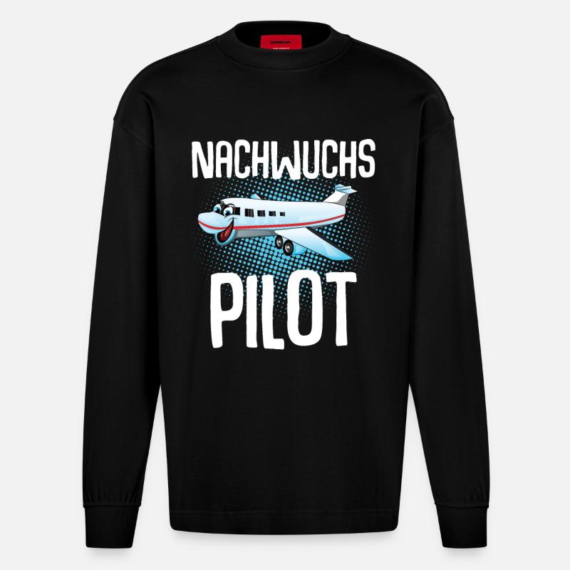Pilot Kinder Nachwuchs - Heavyweight Oversized Organic Langarmshirt Made in EU - SOLID BLACK