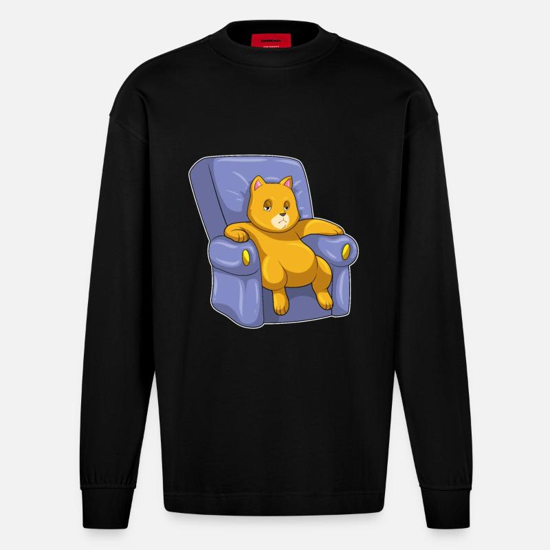 Katze mit Sofa - Heavyweight Oversized Organic Langarmshirt Made in EU - SOLID BLACK