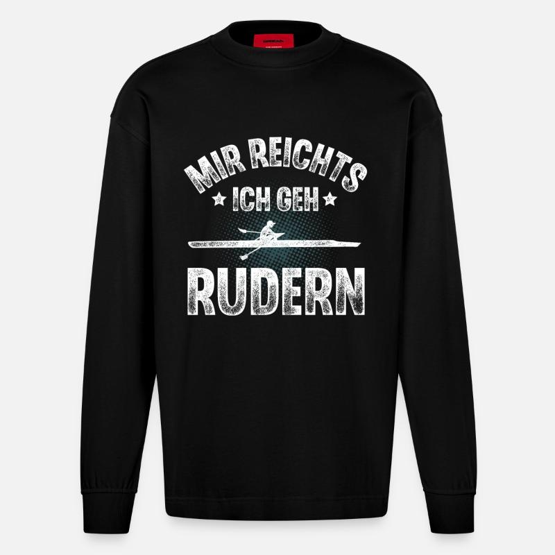 Rudern Ruderer Ruderboot - Heavyweight Oversized Organic Langarmshirt Made in EU - SOLID BLACK