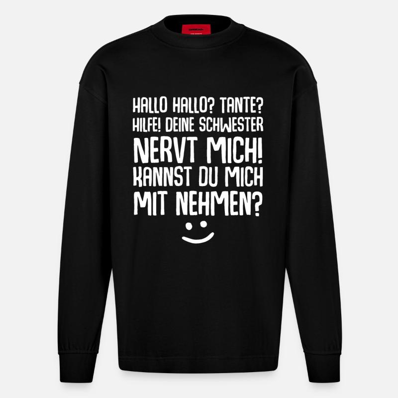 Tante Nichte Neffe - Heavyweight Oversized Organic Langarmshirt Made in EU - SOLID BLACK