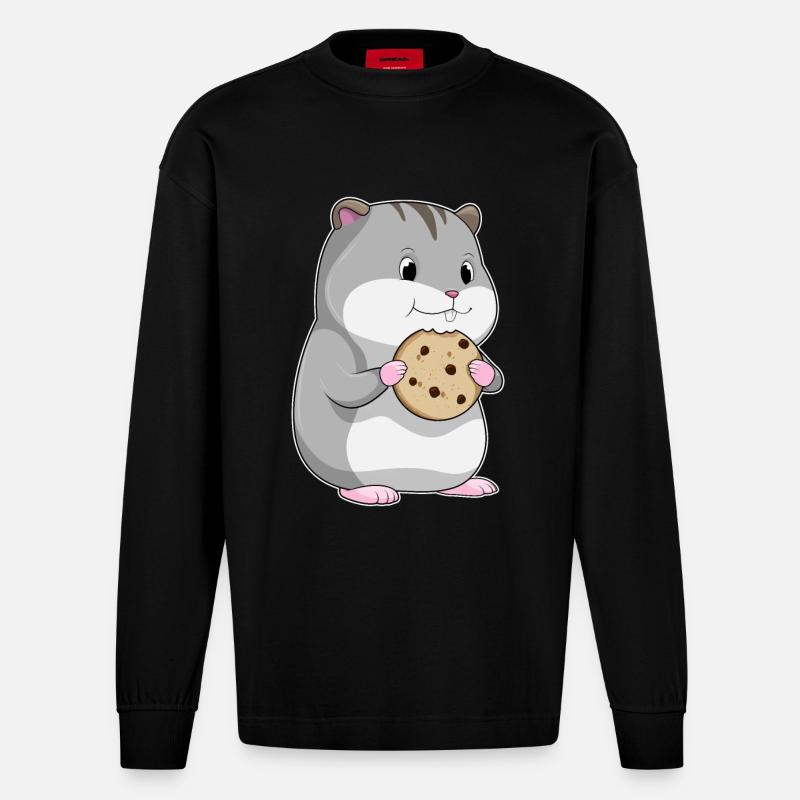 Hamster avec biscuit - Manches longues bio épais oversize fabriqué en UE - SOLID BLACK