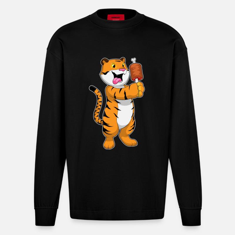 Tiger mit Fleisch - Heavyweight Oversized Organic Langarmshirt Made in EU - SOLID BLACK