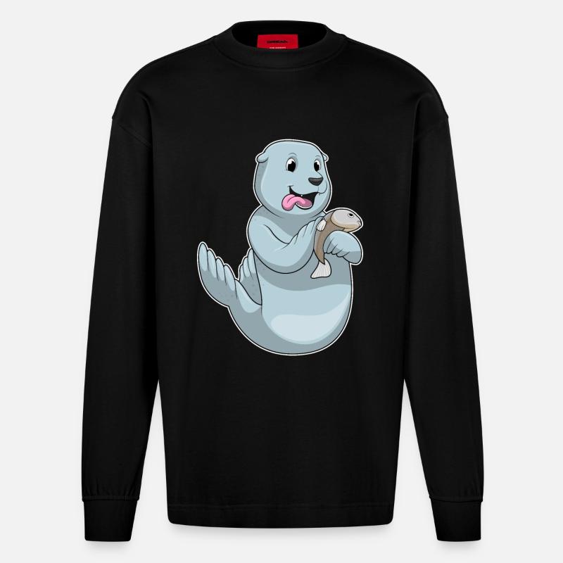 Sceller avec du poisson - Manches longues bio épais oversize fabriqué en UE - SOLID BLACK