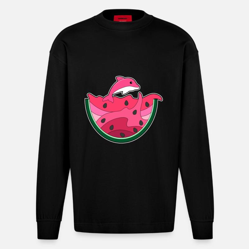 Dauphin à la pastèque - Manches longues bio épais oversize fabriqué en UE - SOLID BLACK