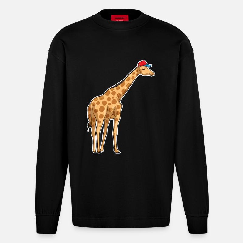 Giraffe Cap - Heavyweight Oversized Organic Langarmshirt Made in EU - SOLID BLACK