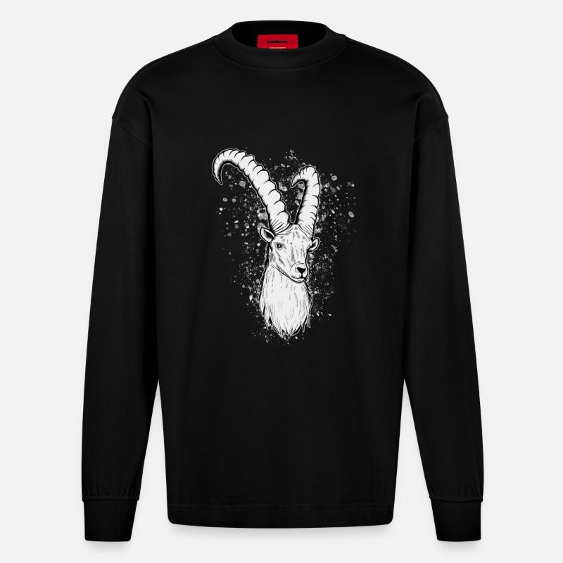 Steinbock Sternzeichen Geschenk - Heavyweight Oversized Organic Langarmshirt Made in EU - SOLID BLACK