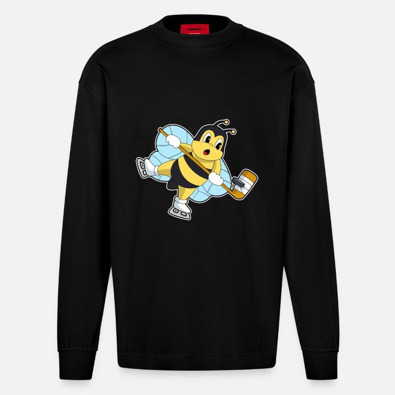 Biene Eishockey Eishockeyschläger - Heavyweight Oversized Organic Langarmshirt Made in EU - SOLID BLACK