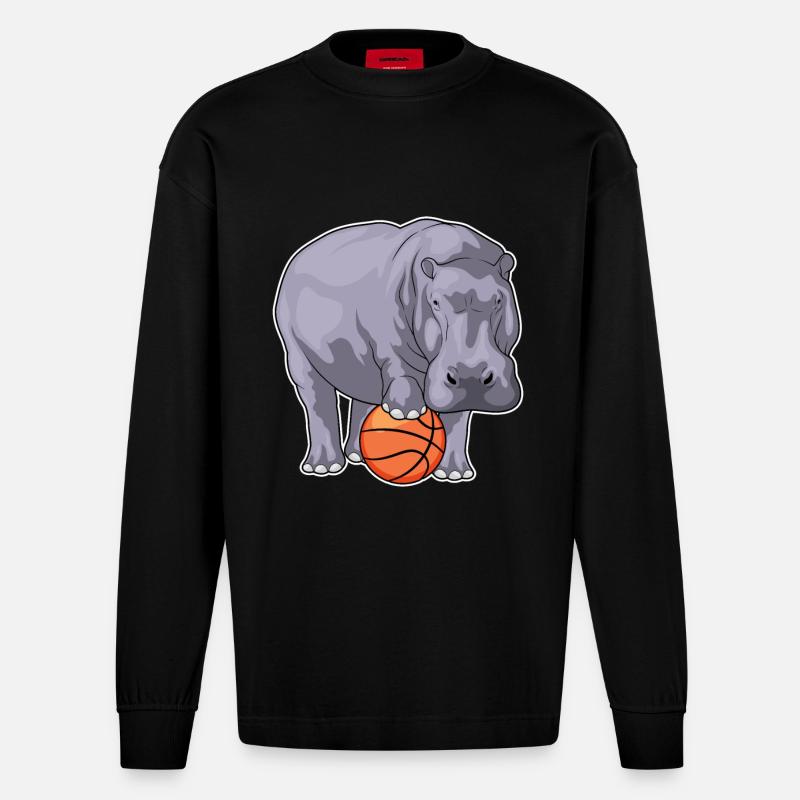 Hippo Basketteur Basketteur - Manches longues bio épais oversize fabriqué en UE - SOLID BLACK