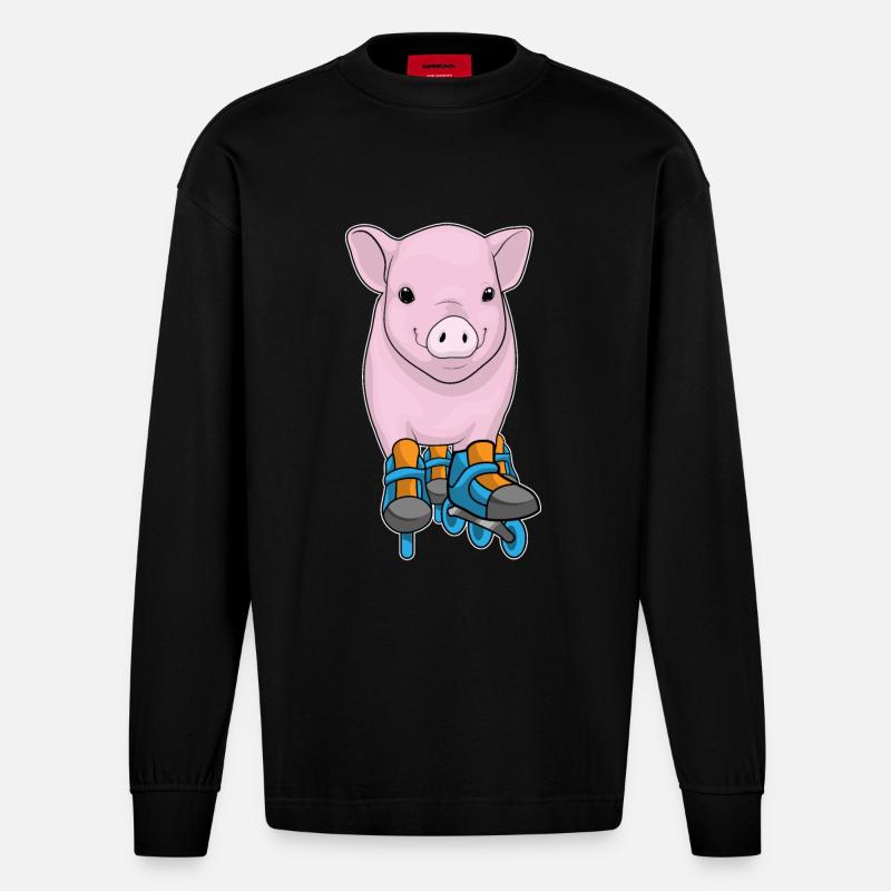 Schwein Inline skating Inline skates - Heavyweight Oversized Organic Langarmshirt Made in EU - SOLID BLACK