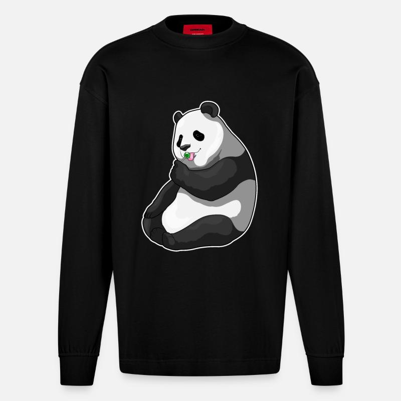 Panda Lutscher - Heavyweight Oversized Organic Langarmshirt Made in EU - SOLID BLACK