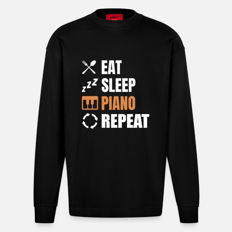 Klavierspieler Routine - Heavyweight Oversized Organic Langarmshirt Made in EU - SOLID BLACK