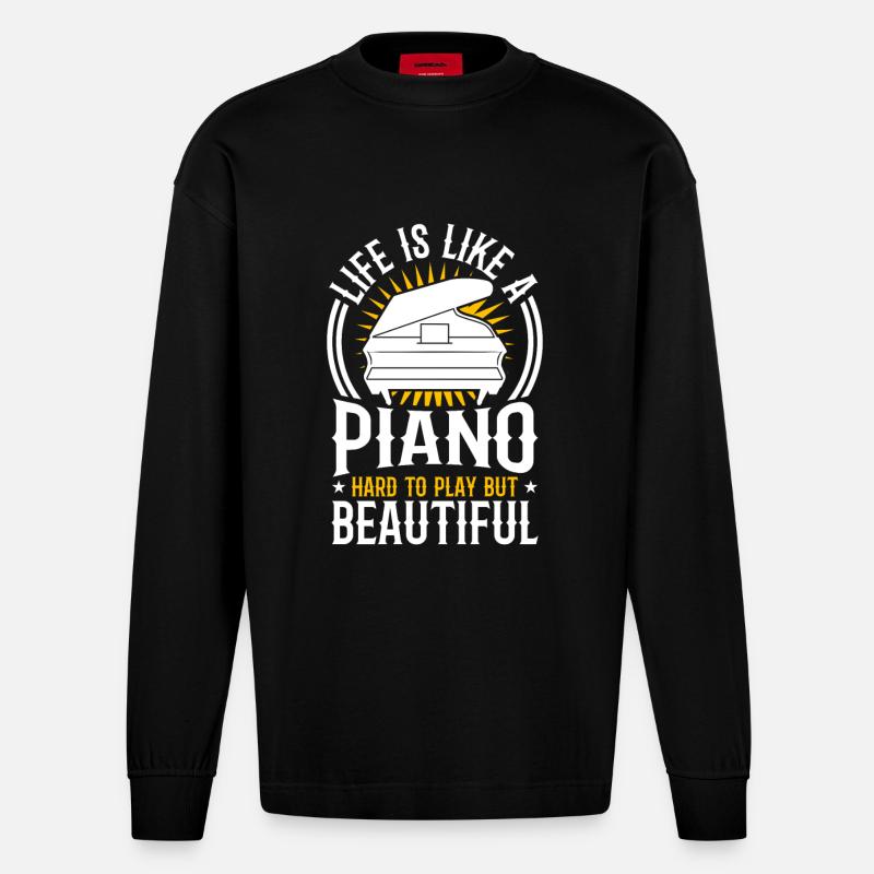 Motivation Piano - Heavyweight Oversized Organic Langarmshirt Made in EU - SOLID BLACK