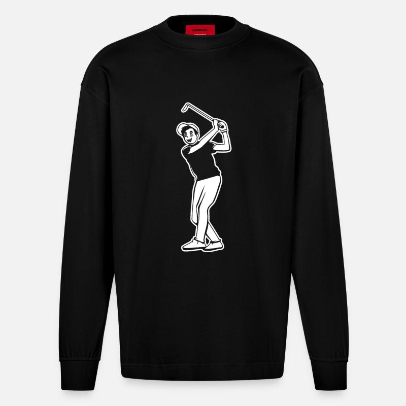 Golfspieler Junge - Heavyweight Oversized Organic Langarmshirt Made in EU - SOLID BLACK