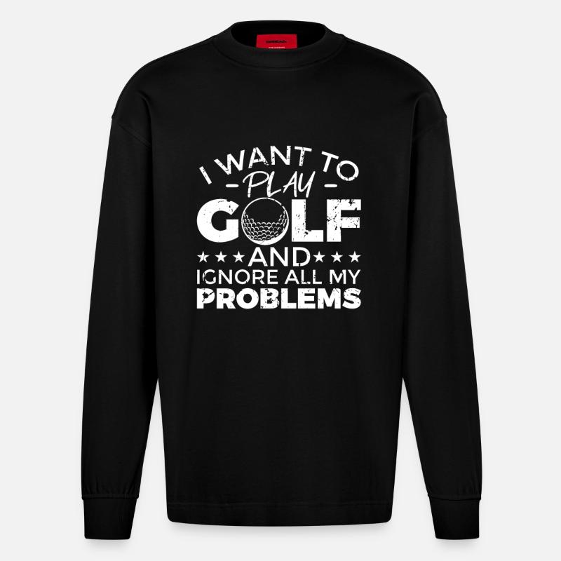 Dicton de golf cool - Manches longues bio épais oversize fabriqué en UE - SOLID BLACK