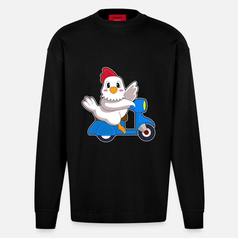 Huhn Motorroller - Heavyweight Oversized Organic Langarmshirt Made in EU - SOLID BLACK