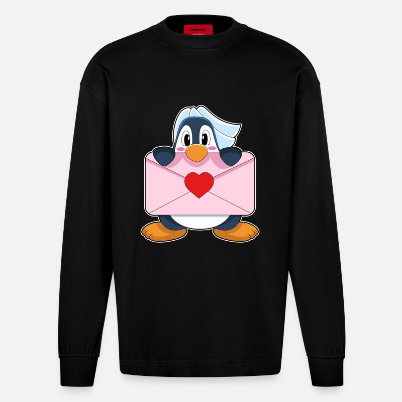 Mariage Penguin Bride Letter - Manches longues bio épais oversize fabriqué en UE - SOLID BLACK