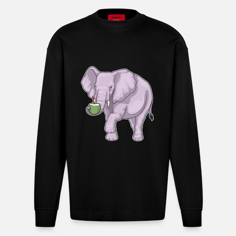 Éléphant Noix de - Manches longues bio épais oversize fabriqué en UE - SOLID BLACK