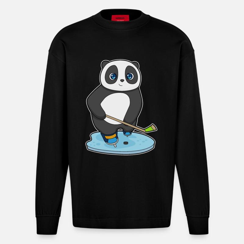 Panda Eishockey Eishockeyschläger - Heavyweight Oversized Organic Langarmshirt Made in EU - SOLID BLACK
