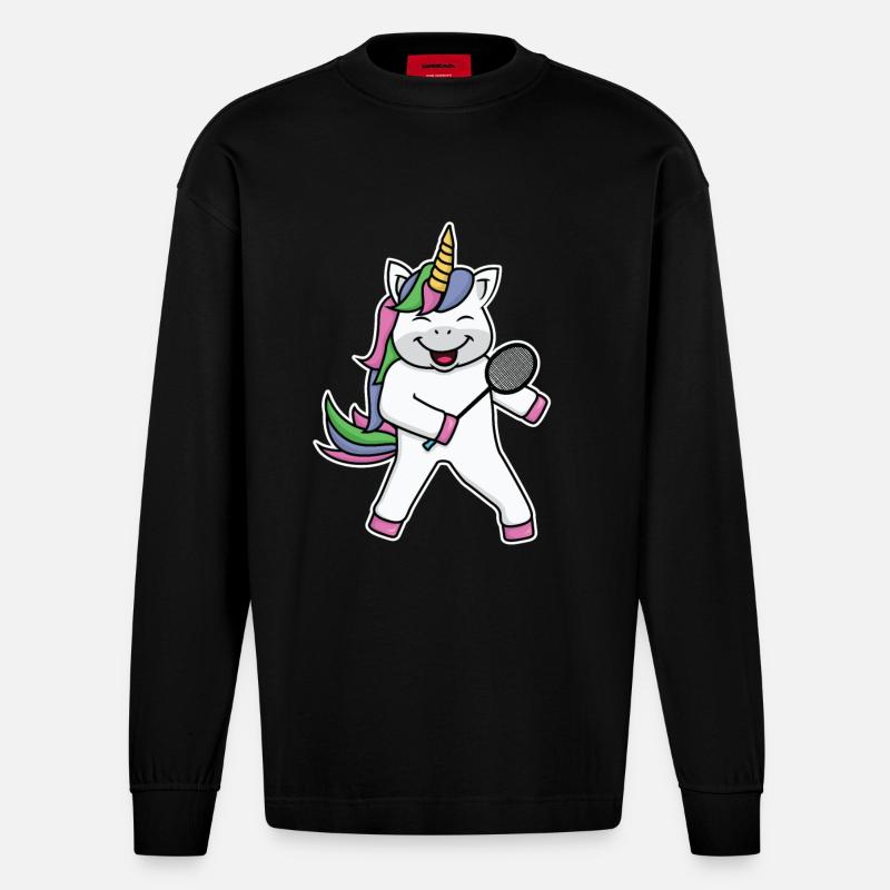 Badminton Einhorn - Heavyweight Oversized Organic Langarmshirt Made in EU - SOLID BLACK