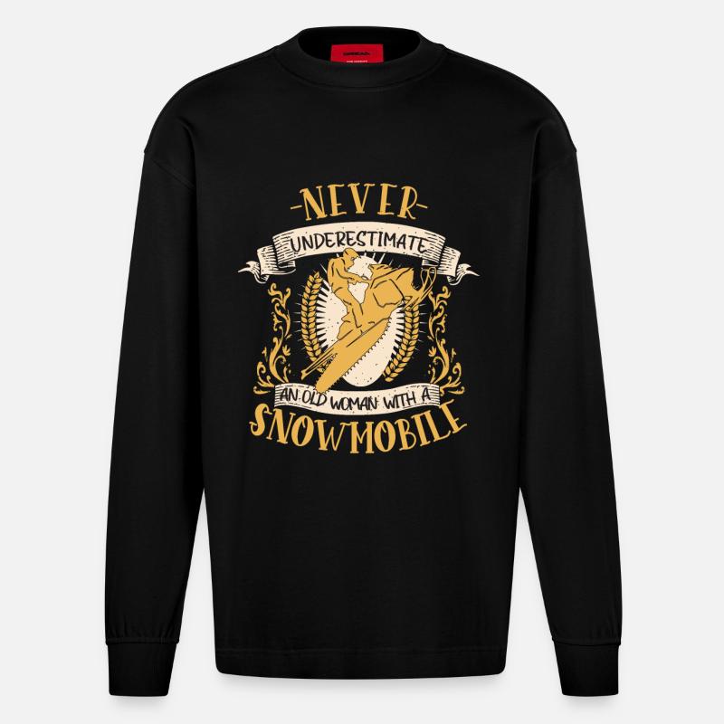 Snowmobile Snowmobile Fun Gift - Heavyweight Oversized Organic Longsleeve Shirt Made in EU - SOLID BLACK