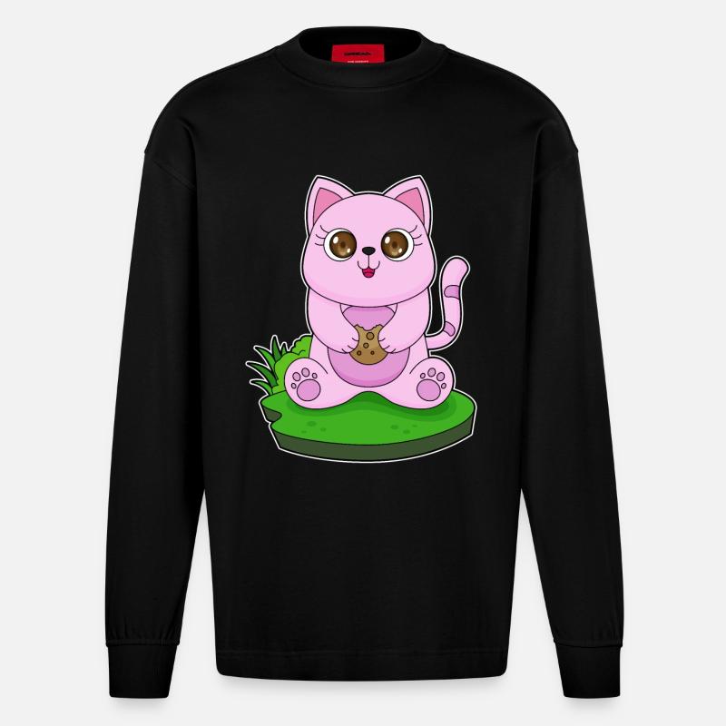 Cookie chat - Manches longues bio épais oversize fabriqué en UE - SOLID BLACK