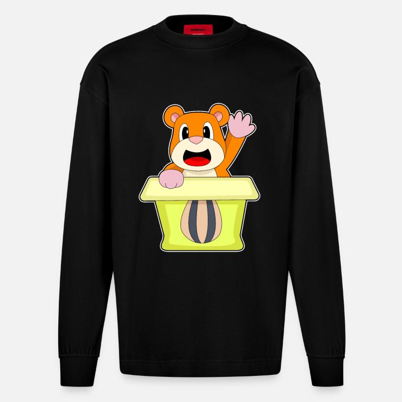 Boîte de graines de hamster - Manches longues bio épais oversize fabriqué en UE - SOLID BLACK