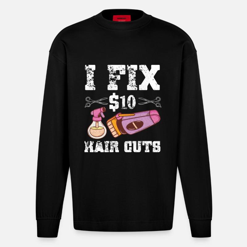 Barbier Coiffeur Coiffeur Coiffeur Barbier - Manches longues bio épais oversize fabriqué en UE - SOLID BLACK