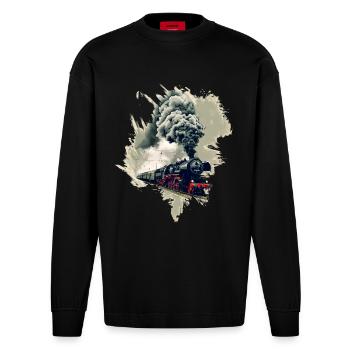 Alte Dampflok - Heavyweight Oversized Organic Langarmshirt Made in EU - SOLID BLACK - Vorne