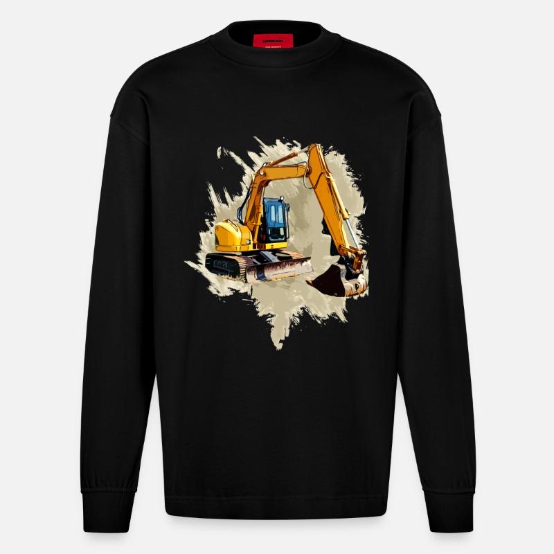 Schaufel-Bagger - Heavyweight Oversized Organic Langarmshirt Made in EU - SOLID BLACK