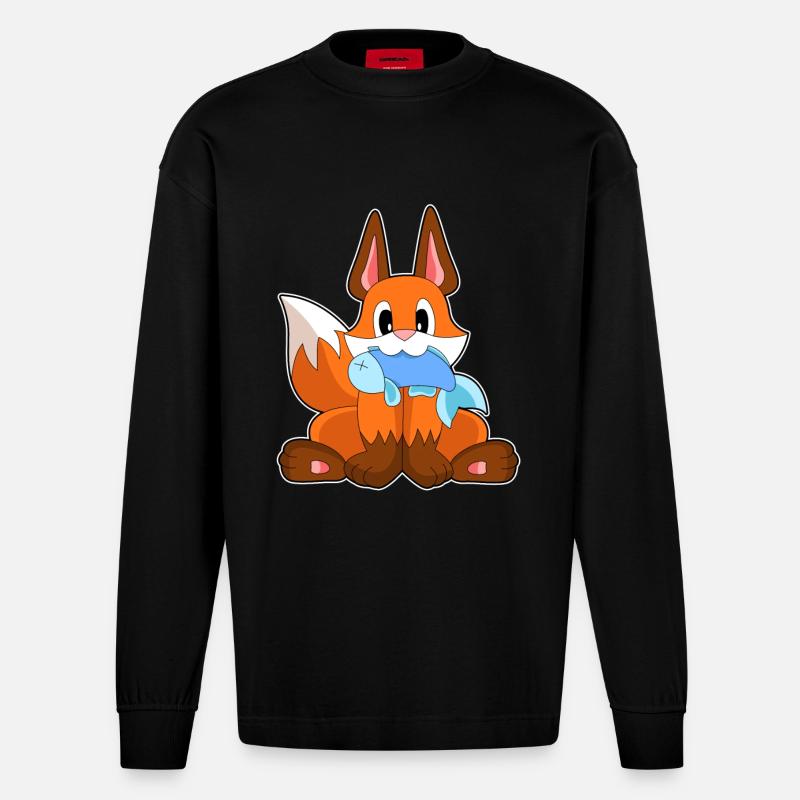 Poisson-renard - Manches longues bio épais oversize fabriqué en UE - SOLID BLACK