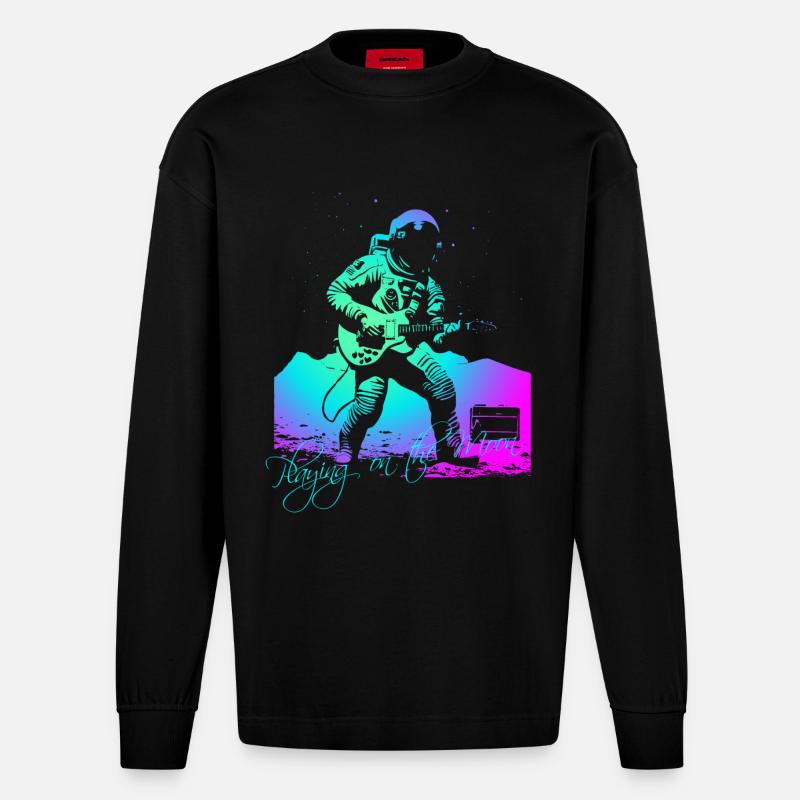 Playing On The Moon - Heavyweight Oversized Organic Langarmshirt Made in EU - SOLID BLACK