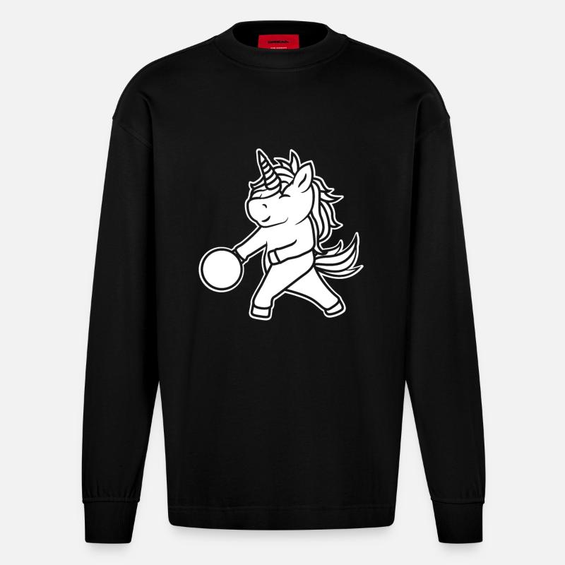 Einhorn Bowler Kinder - Heavyweight Oversized Organic Langarmshirt Made in EU - SOLID BLACK