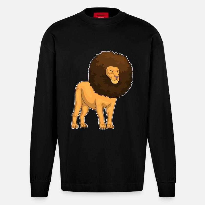 Löwe Afro Haare - Heavyweight Oversized Organic Langarmshirt Made in EU - SOLID BLACK