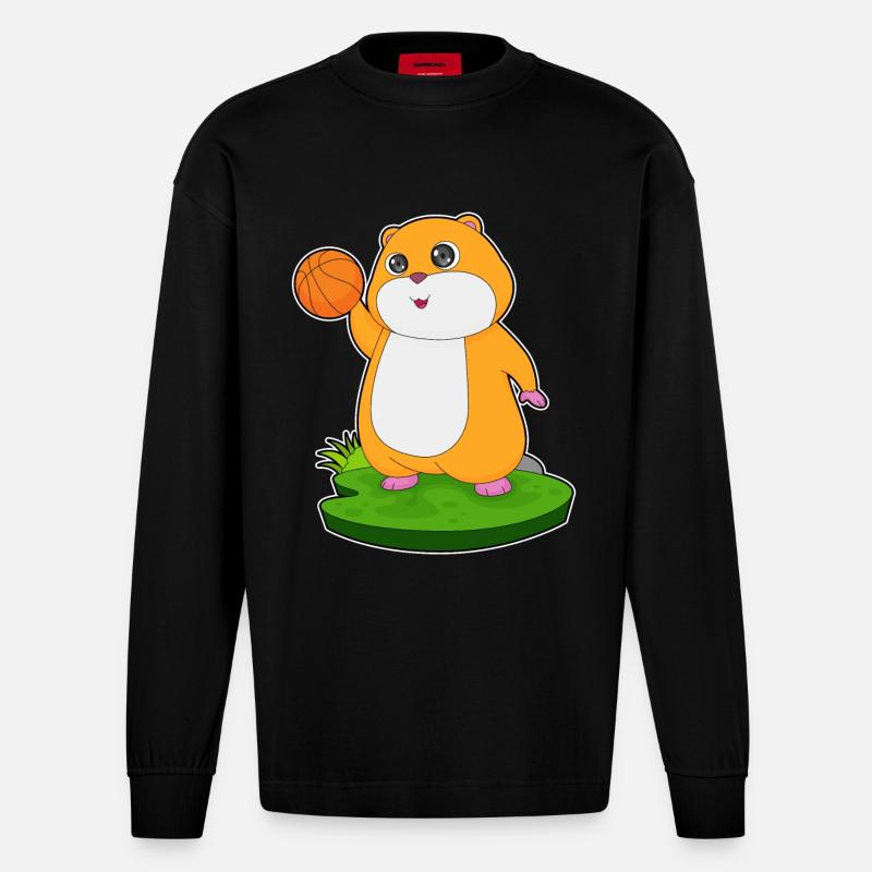 Hamster Basketteur Basketteur - Manches longues bio épais oversize fabriqué en UE - SOLID BLACK