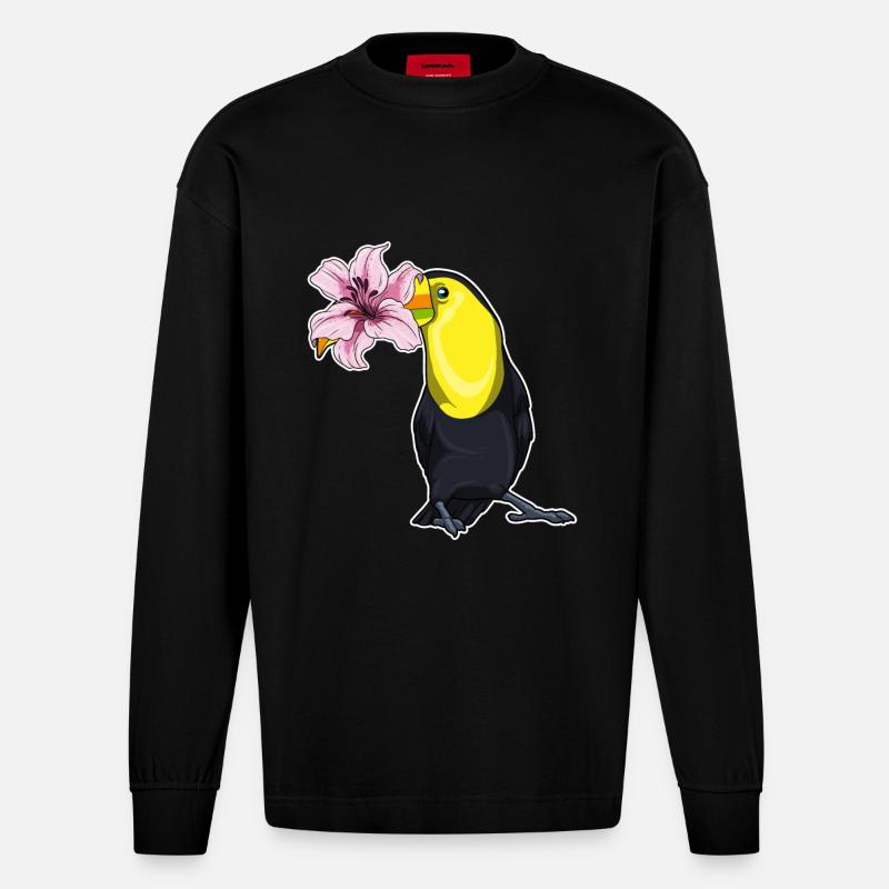 Toucan Fleurs de lys - Manches longues bio épais oversize fabriqué en UE - SOLID BLACK