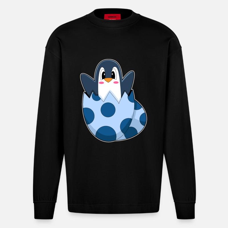 Pinguin Ei - Heavyweight Oversized Organic Langarmshirt Made in EU - SOLID BLACK