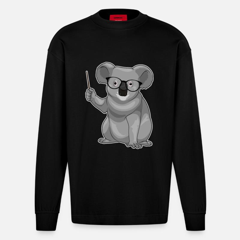 Koala Teacher Pointer - Manches longues bio épais oversize fabriqué en UE - SOLID BLACK