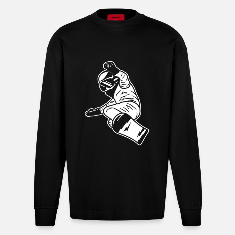 Snowboard Junge - Heavyweight Oversized Organic Langarmshirt Made in EU - SOLID BLACK
