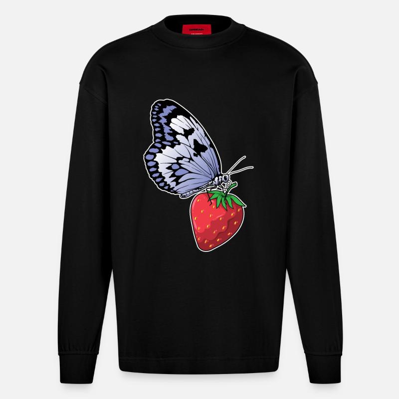 Fraise papillon - Manches longues bio épais oversize fabriqué en UE - SOLID BLACK
