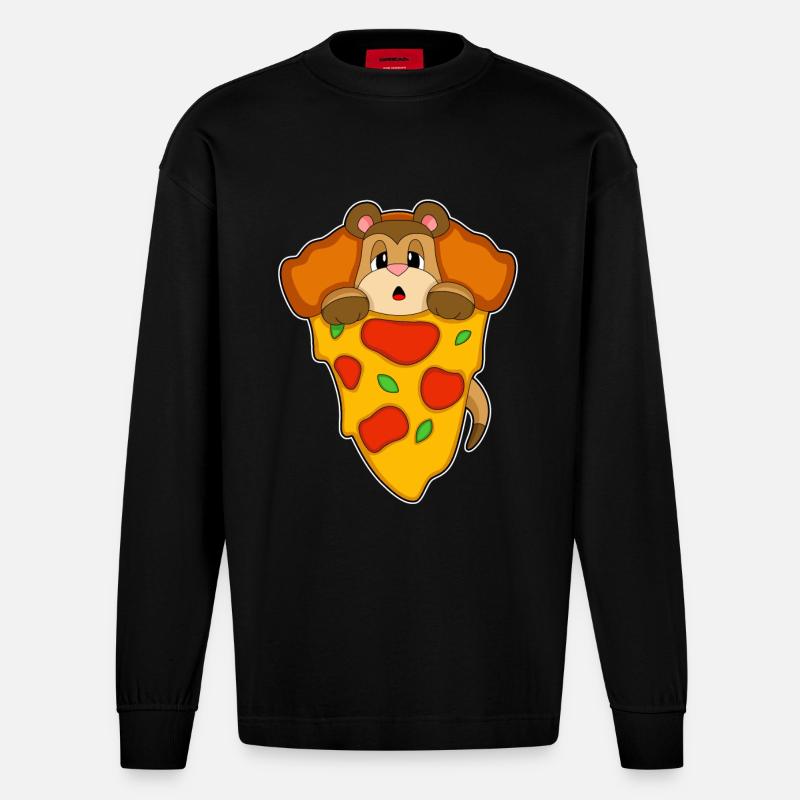 Erdmännchen Pizza - Heavyweight Oversized Organic Langarmshirt Made in EU - SOLID BLACK