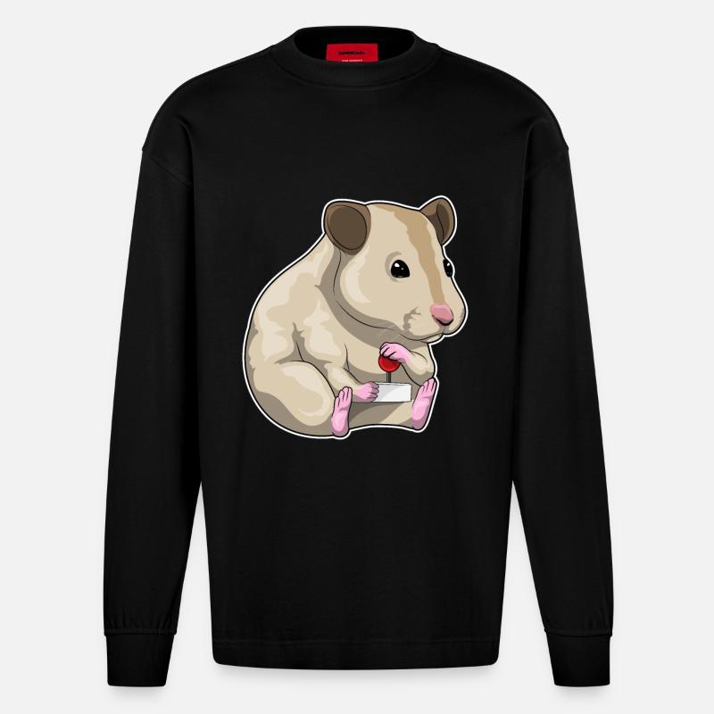 Hamster Gamer Controller - Heavyweight Oversized Organic Langarmshirt Made in EU - SOLID BLACK