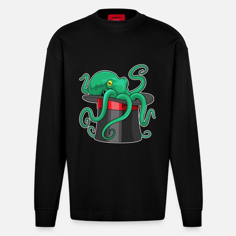 Octopus Wizard Cylindre - Manches longues bio épais oversize fabriqué en UE - SOLID BLACK