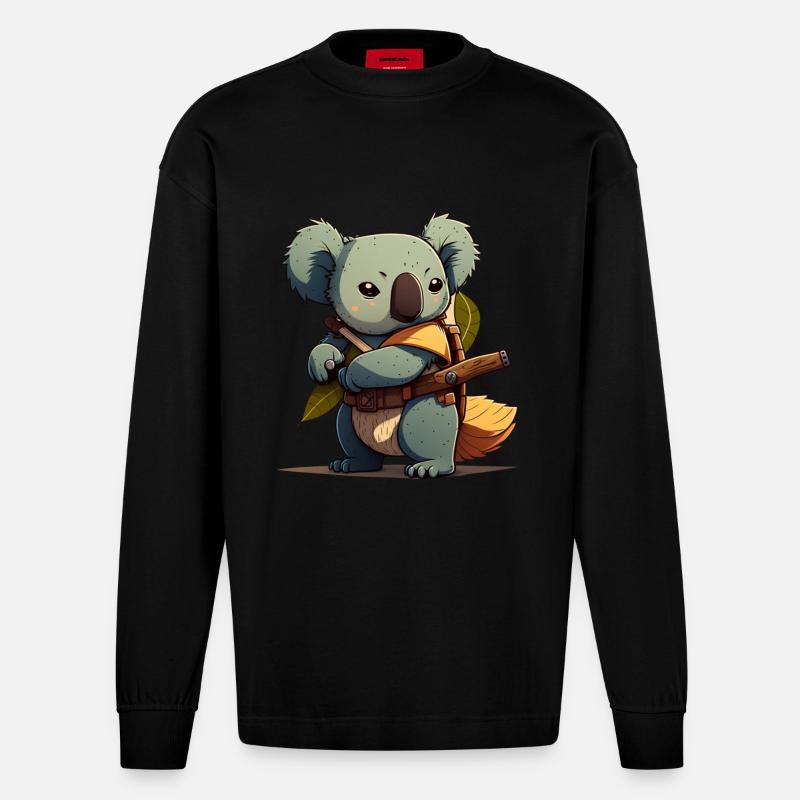 Koala als Samurai - Heavyweight Oversized Organic Langarmshirt Made in EU - SOLID BLACK