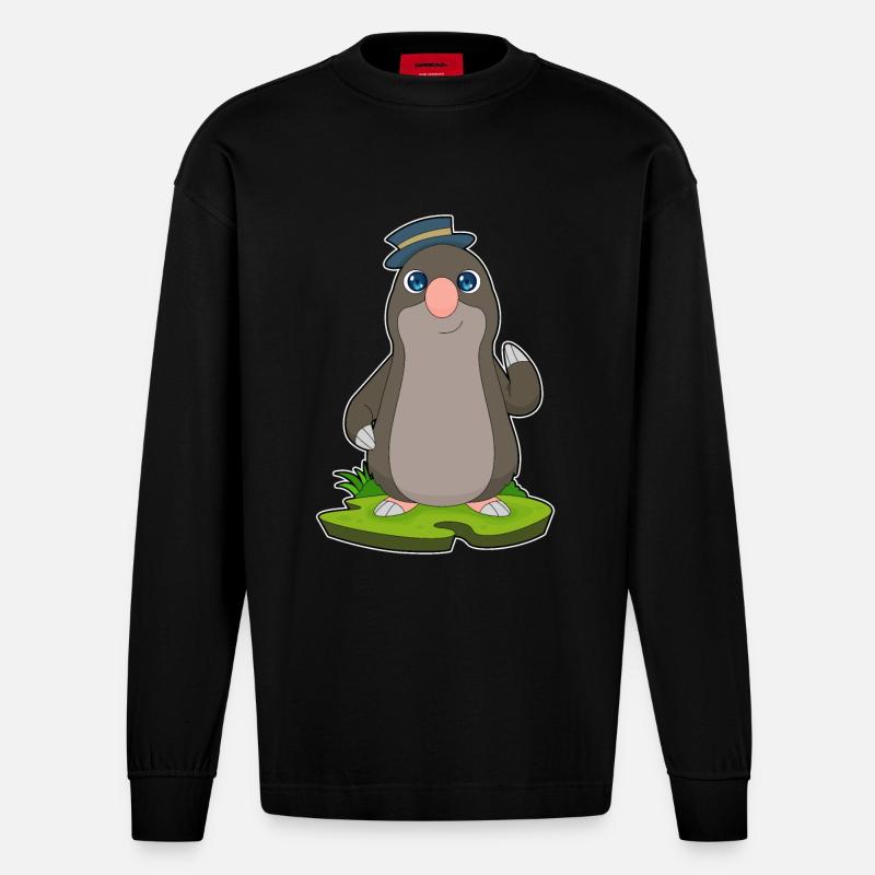 Maulwurf Gentleman Hut - Heavyweight Oversized Organic Langarmshirt Made in EU - SOLID BLACK