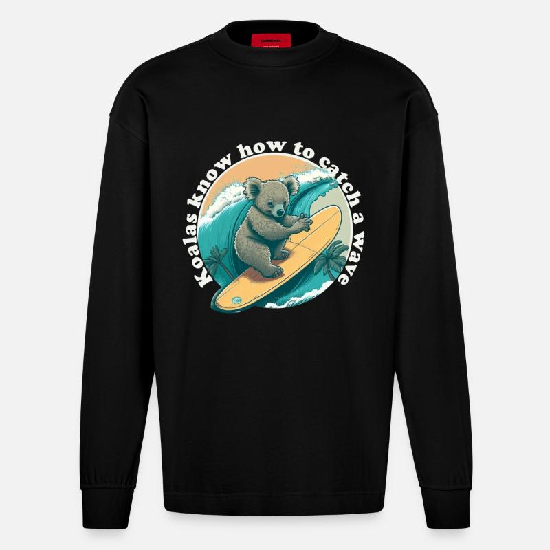 Catch a wave Koalabaer - Heavyweight Oversized Organic Langarmshirt Made in EU - SOLID BLACK