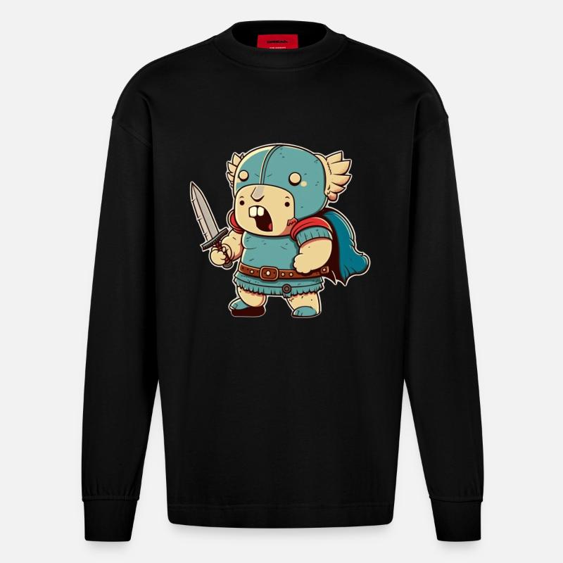 Guerrier fou avec épée - Manches longues bio épais oversize fabriqué en UE - SOLID BLACK