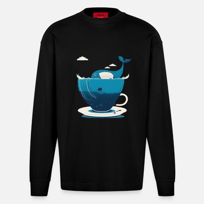 Wal in Teetasse - Heavyweight Oversized Organic Langarmshirt Made in EU - SOLID BLACK