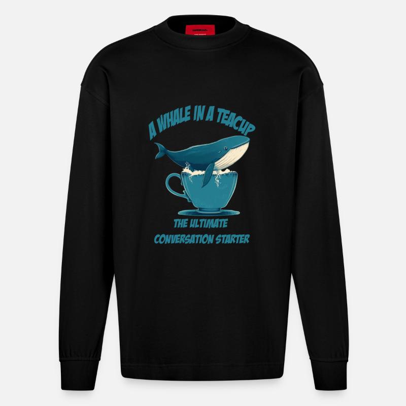 Wal in Teetasse conversation starter - Heavyweight Oversized Organic Langarmshirt Made in EU - SOLID BLACK