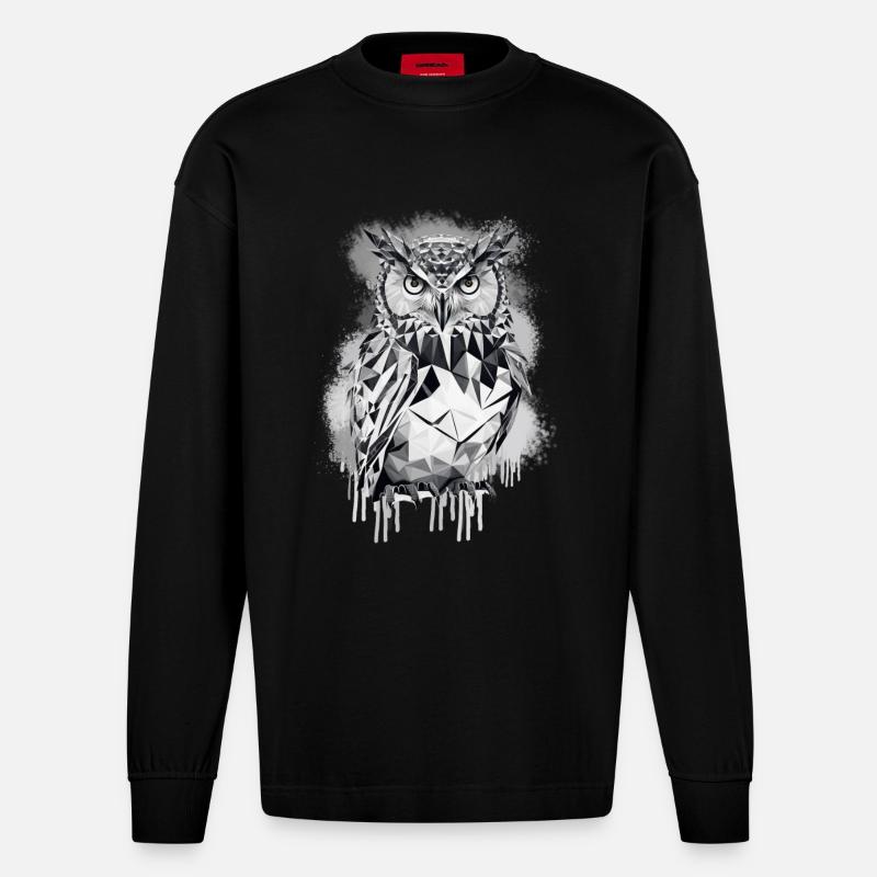 Geometrische Eule - Heavyweight Oversized Organic Langarmshirt Made in EU - SOLID BLACK