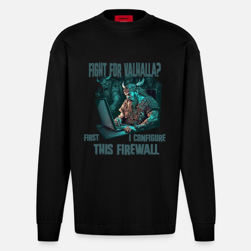 Firewall first Wikinger programmierer - Heavyweight Oversized Organic Langarmshirt Made in EU - SOLID BLACK